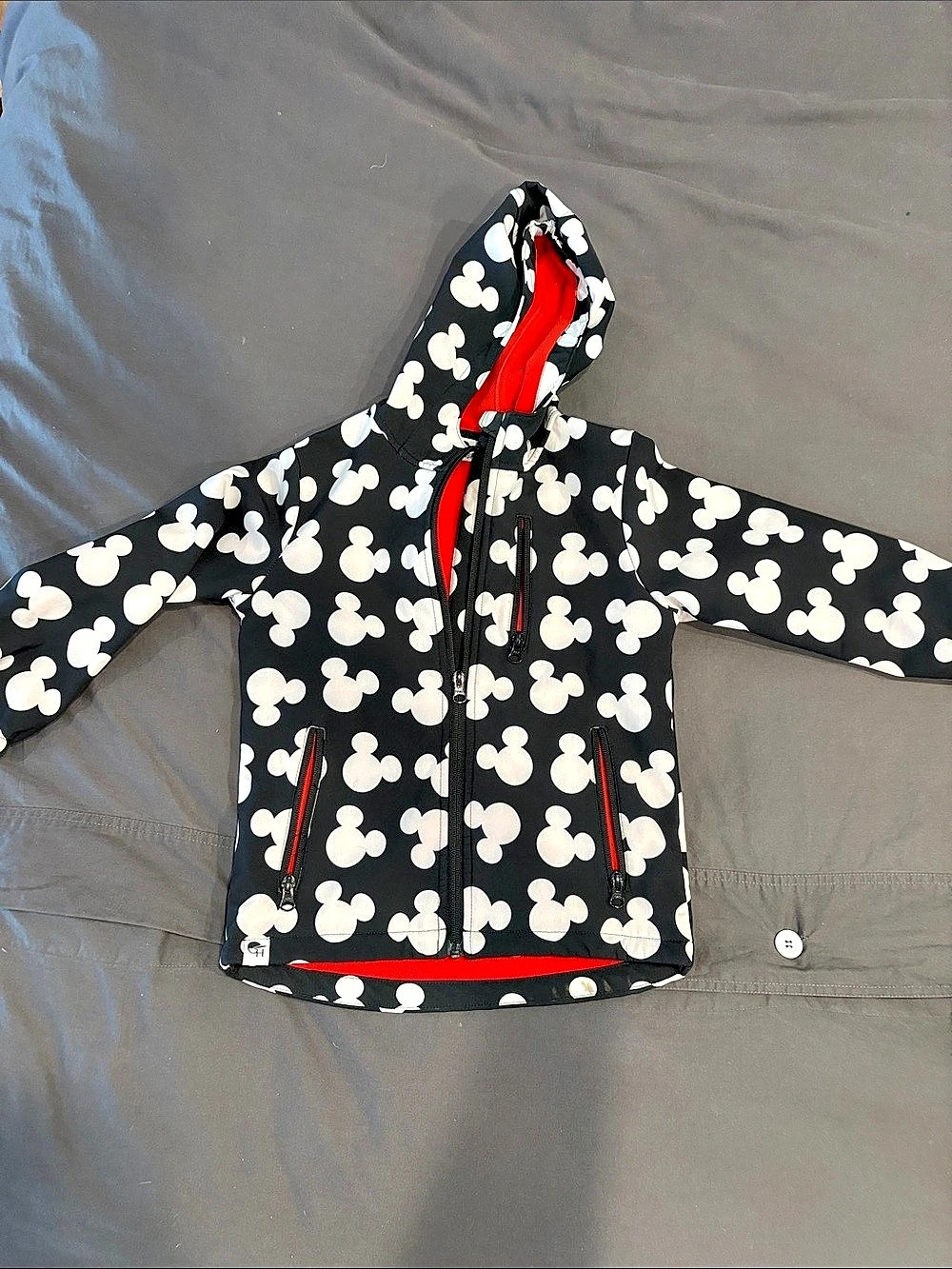 Disney Mickey Mouse Hooded Rain Jacket Black White Kids 5-6Y
